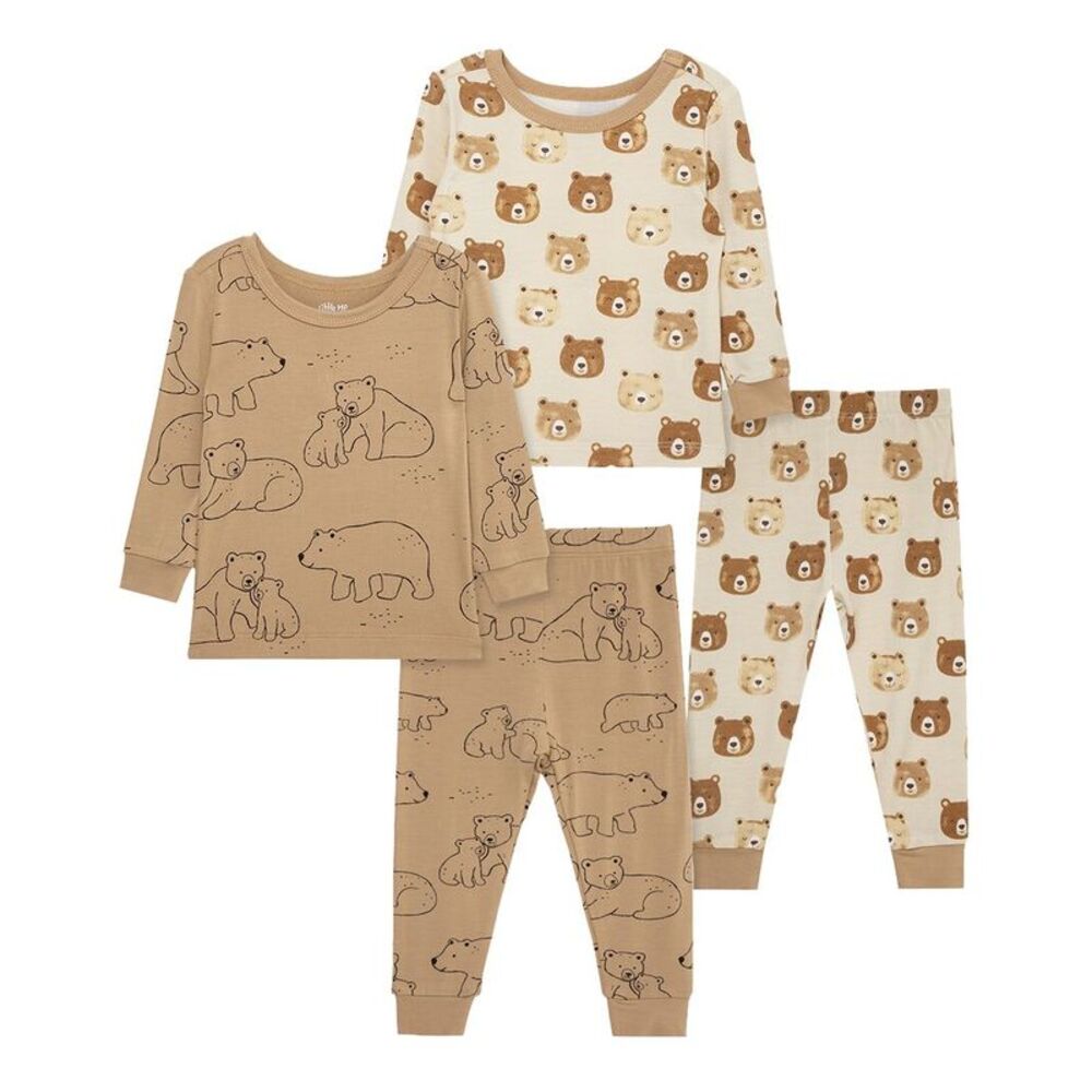 Little Me 4Pc Bear Bamboo Pajama Set, Brown